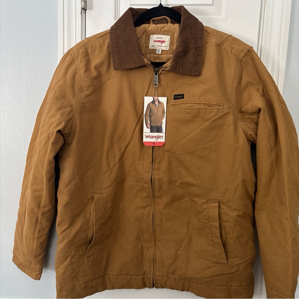 Wrangler Men's Quilted Lining Corduroy Collar Canvas Work Jacket, BROWN size S/M